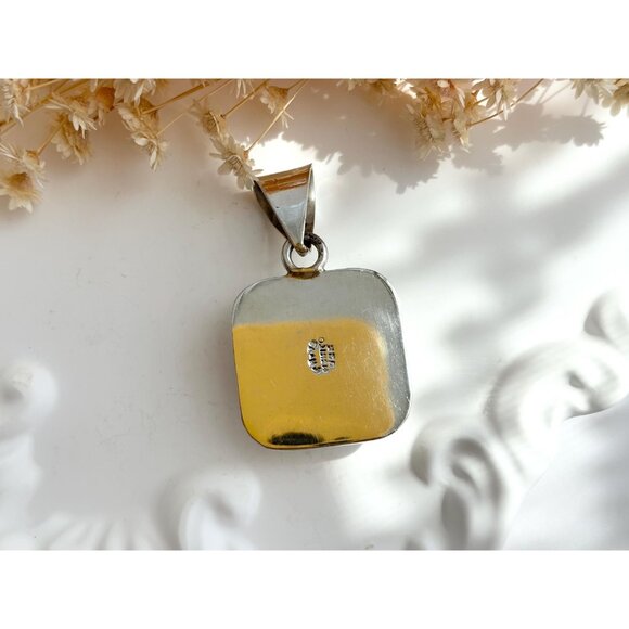 Lapis Lazuli Gemstone Square Sterling Silver Southwest 925 Vintage Pendant - Picture 10 of 10